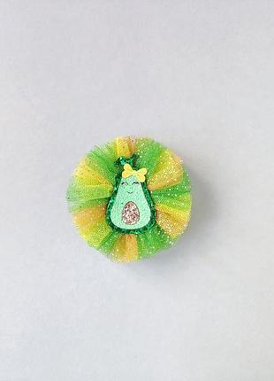 Блестящий, желто-зеленый бантик для волос, ручной работы.