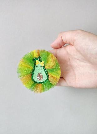 Блестящий, желто-зеленый бантик для волос, ручной работы.