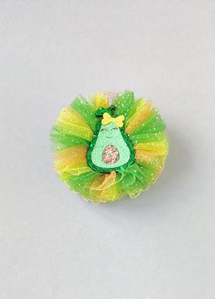 Блестящий, желто-зеленый бантик для волос, ручной работы.