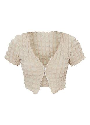 Попкорн топ текстурный бежевый popcorn top майка футболка блузка рубашка короткий белый в стиле pretty little thing shein zara