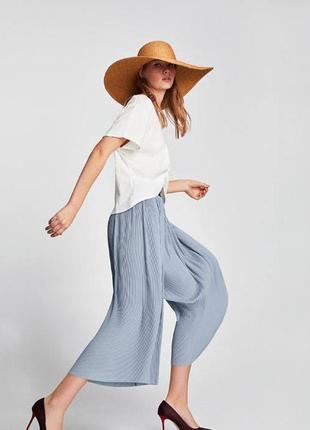 Голубые летние кюлоты плиссе женские zara, размер xs, s