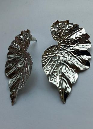 Сережки листя срібло2 фото