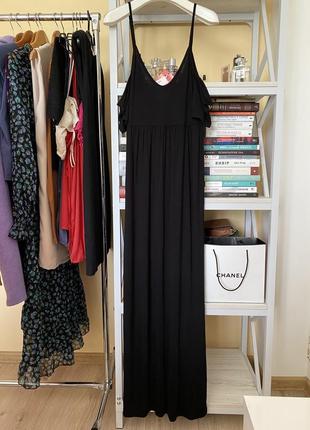 Трикотажный базовый миди сарафан платье на бретелях летний черный boohoo