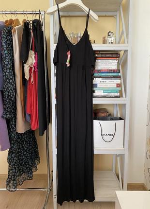 Трикотажний базовий міді сарафан плаття сукня на бретелях літній чорний boohoo4 фото