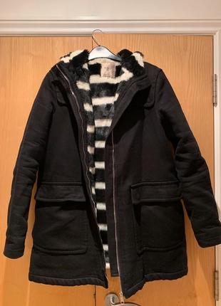 Стильное теплое утеплненное пальто на меховой подстежке принт зебра евро зима zara6 фото