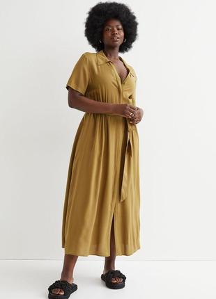 Оливковое вискозное платье h&m 44-46 m/l2 фото