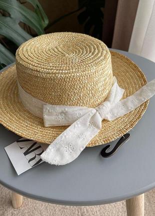 Соломенная шляпа с вышитым бантом zara