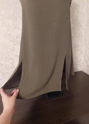 Туника, блузка с разрезами удлиненная хаки2 фото