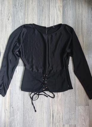 Красивая женская черная блуза с шнуровкой р.42/44 блузка блузочка2 фото
