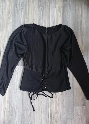 Красивая женская черная блуза с шнуровкой р.42/44 блузка блузочка3 фото