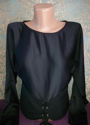 Красивая женская черная блуза с шнуровкой р.42/44 блузка блузочка5 фото