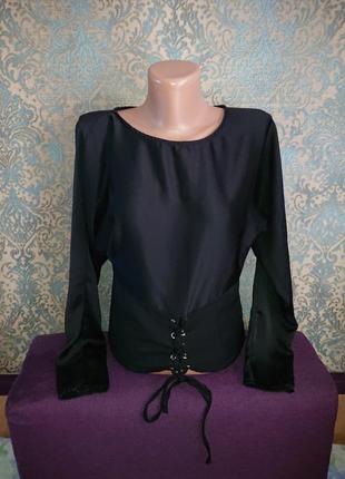 Красивая женская черная блуза с шнуровкой р.42/44 блузка блузочка6 фото