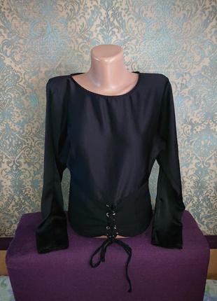 Красивая женская черная блуза с шнуровкой р.42/44 блузка блузочка7 фото