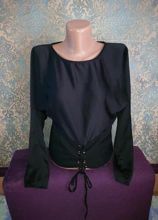 Красивая женская черная блуза с шнуровкой р.42/44 блузка блузочка10 фото