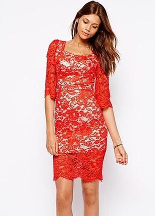 Платье красное кружевное платье кружное