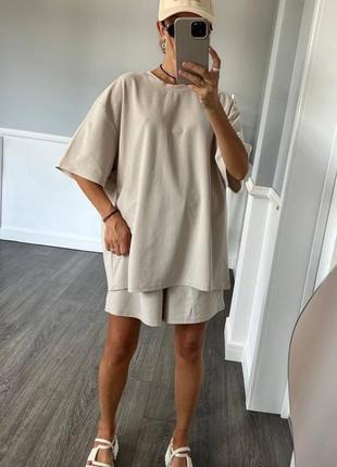 Костюм двойка, костюм oversize, удлиненная футболка,футболка свободного кроя, шорты с высокой посадкой,бермуды высокая талия