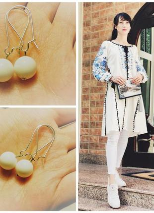 Распродажа! белые серьги натур камень - агат