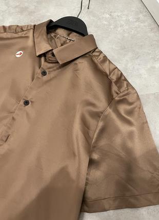 Светло-коричневая атласная рубашка скинни asos design9 фото