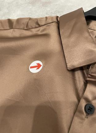 Светло-коричневая атласная рубашка скинни asos design5 фото