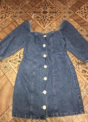 Джинсовое платье с пуговицами рукав фонарик denim dress primark