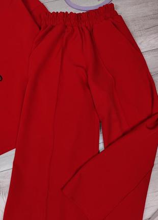 Женский красный объемный брючный костюм karelle's блуза с длинным рукавом и кюлоты размер s3 фото