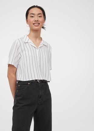 Нова укорочена, кроп рубашка, сорочка h&m з натуральної тканини