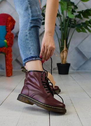 🌹dr martens 1460 cherry🌹✳️зимние✳️женские ботинки мартинс с мехом.4 фото