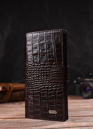 Вместительное вертикальное мужское портмоне из натуральной фактурной кожи с тиснением под крокодила canpellini6 фото
