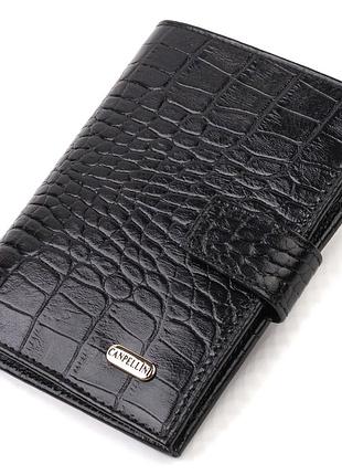 Стильный вертикальный мужской кошелек среднего размера из натуральной кожи с тиснением под крокодила