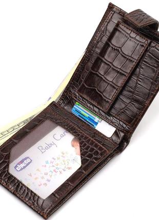 Вместительный мужской бумажник из натуральной фактурной кожи с тиснением под крокодила canpellini 217884 фото