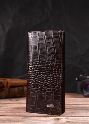Вертикальний гаманець без застібки з натуральної шкіри з тисненням під крокодила canpellini 21905 коричневий5 фото