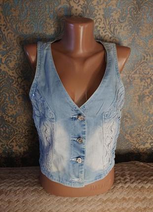 Женская джинсовая жилетка жилет р.44/46 блуза1 фото