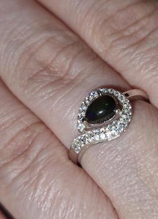 Кольцо серебряное 925 натуральный черный опал, цирконий. р-18.38 фото