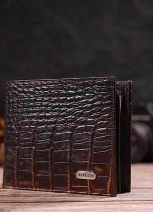 Оригинальное мужское портмоне из натуральной фактурной кожи с тиснением под крокодила canpellini 21784 темно6 фото