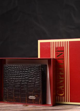Оригинальное мужское портмоне из натуральной фактурной кожи с тиснением под крокодила canpellini 21784 темно8 фото