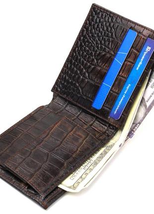 Оригинальное мужское портмоне из натуральной фактурной кожи с тиснением под крокодила canpellini 21784 темно4 фото