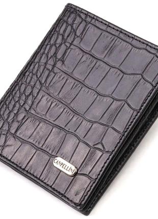 Невелике шкіряне портмоне для чоловіків із тисненням під крокодила canpellini 21738 чорне