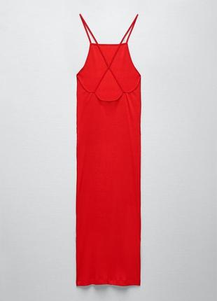Красное платье миди от zara в рубчик2 фото