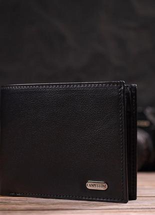 Класичне горизонтальне чоловіче портмоне з натуральної шкіри флотар canpellini 21778 чорне6 фото
