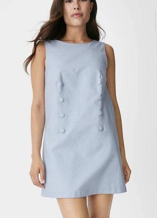 Голубое платье мини коттон лен