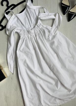 Хлопковое белое платье миди zara на лето оригинал мелочей хлопок2 фото