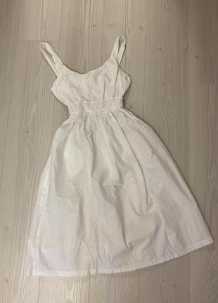 Хлопковое белое платье миди zara на лето оригинал мелочей хлопок3 фото