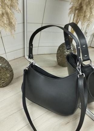 Стильная черная асимметричная сумка-багет4 фото