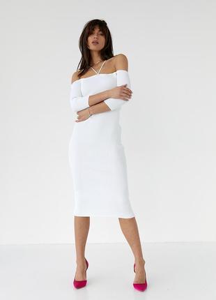 Облегающее платье с открытыми плечами - молочный цвет, l (есть размеры)1 фото