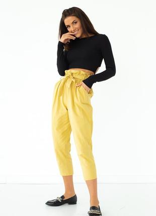 Стильные штаны с широкой резинкой lurex - горчичный цвет, s (есть размеры)