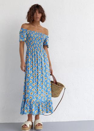 Женское длинное платье с эластичной талией и оборкой esperi - голубой цвет, m (есть размеры)5 фото