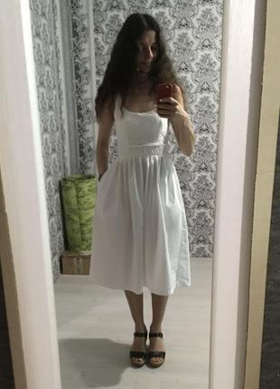 Хлопковое белое платье миди zara на лето оригинал мелочей хлопок9 фото