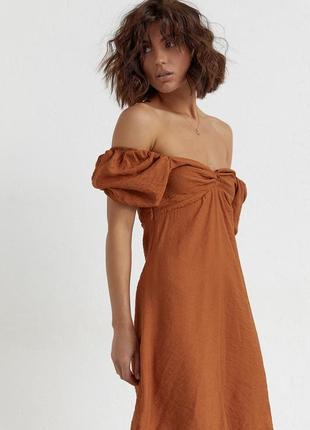 Платье мини с рукавами-фонариками sobe - светло-коричневый цвет, s (есть размеры)5 фото