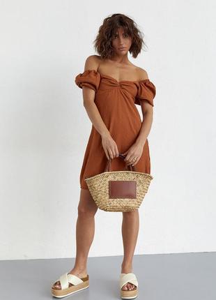 Платье мини с рукавами-фонариками sobe - светло-коричневый цвет, s (есть размеры)8 фото