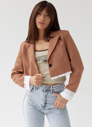 Жакет жіночий укорочений — світло-коричневий колір, l (є розміри)1 фото